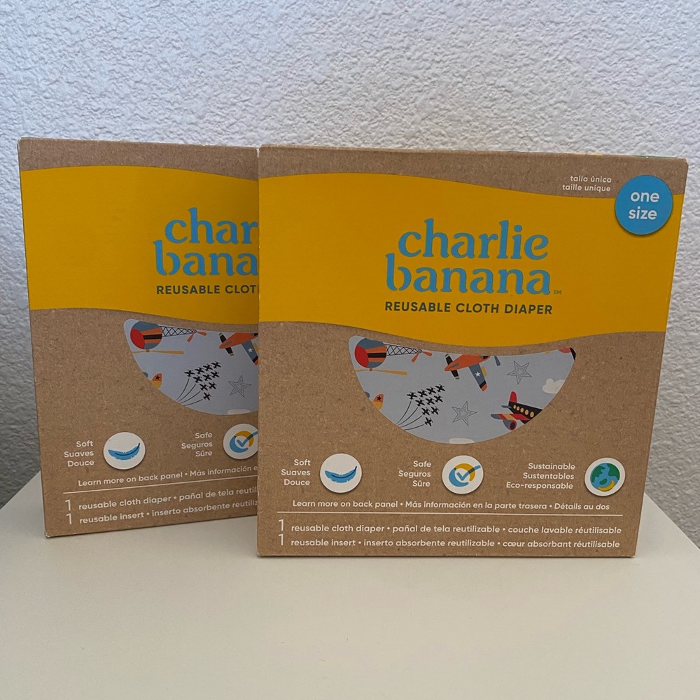 Lot of 2 Charlie Banana Cloth One Size Diaper , with Absorbent Insert - Aviator